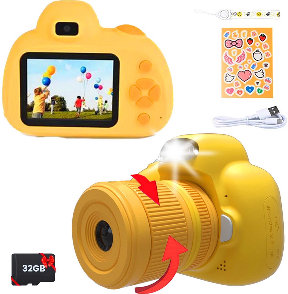 Prachtige Creatieve Kindercamera - High - Resolution Digitaal Camera met Lens, Leuke Stickers en Meervoudige Accessoires - Compatibel met Geheugenkaarten