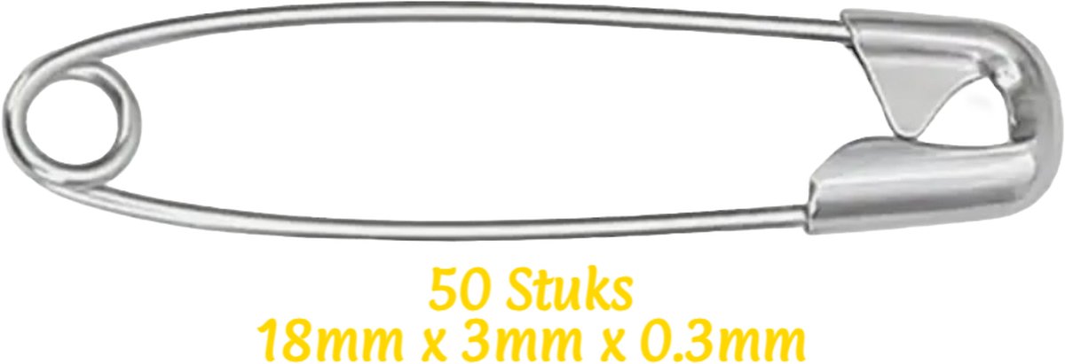   - 50 Zilverkleurige kleine Veiligheidsspelden 18mm x 3mm x 0.3mm