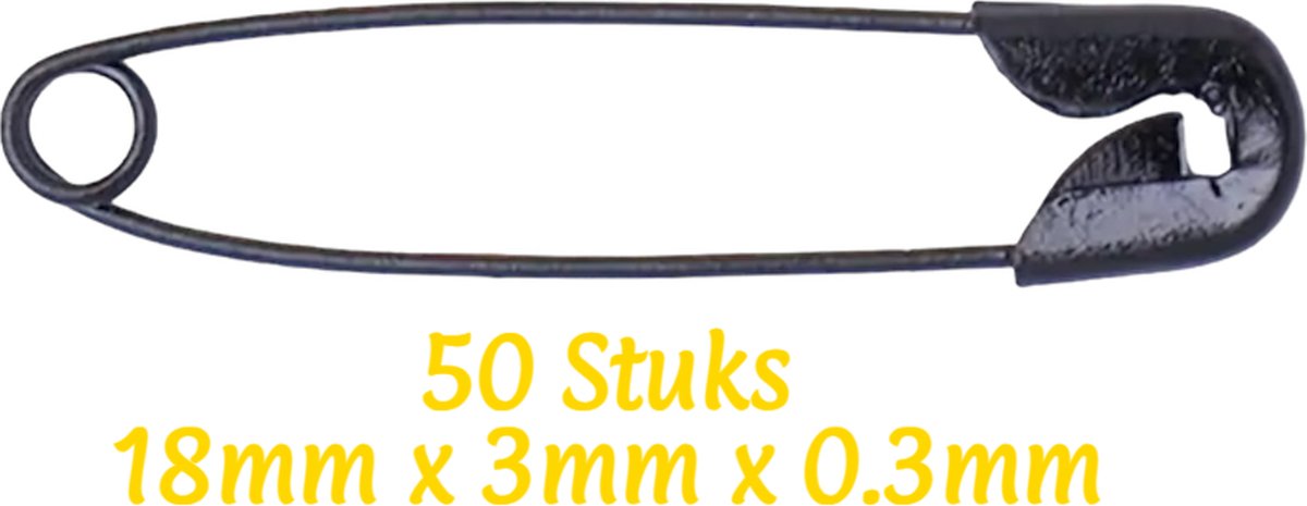   - 50 Zwarte kleine Veiligheidsspelden 18mm x 3mm x 0.3mm