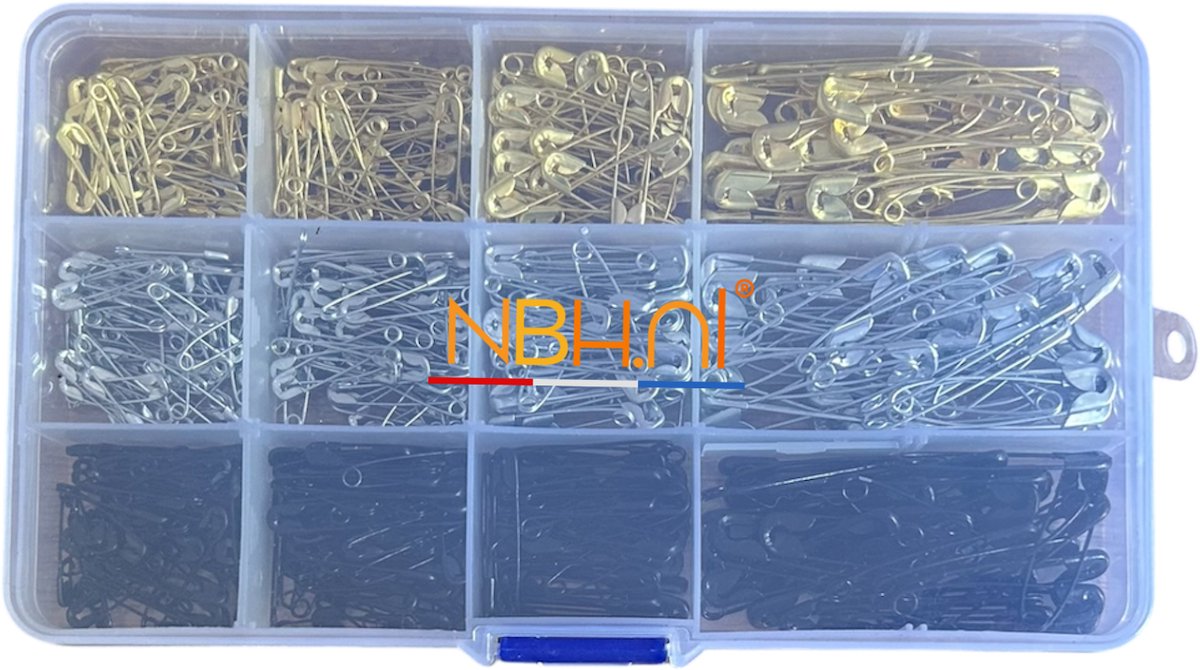   - Circa 540 veiligheidsspelden. 3 verschillende kleuren - Goud, Zilver en Zwart - 4 verschillende maten - 37x40mm - 28x40mm - 22x50mm en 18x50mm