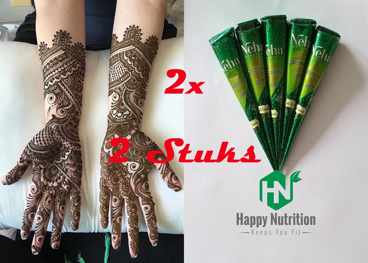 2 X Stuks Henna Tattoo - Tijdelijke Tatoeage - Festival Tattoe - Zomer feest tatoeages - Festival Tattoo - Neptattoo - Henna Tattoo inkt pasta 2 cones 2 tubes 25 Gram/tube - Natuurlijke Kruiden - Henna pasta - 25 gr/tube