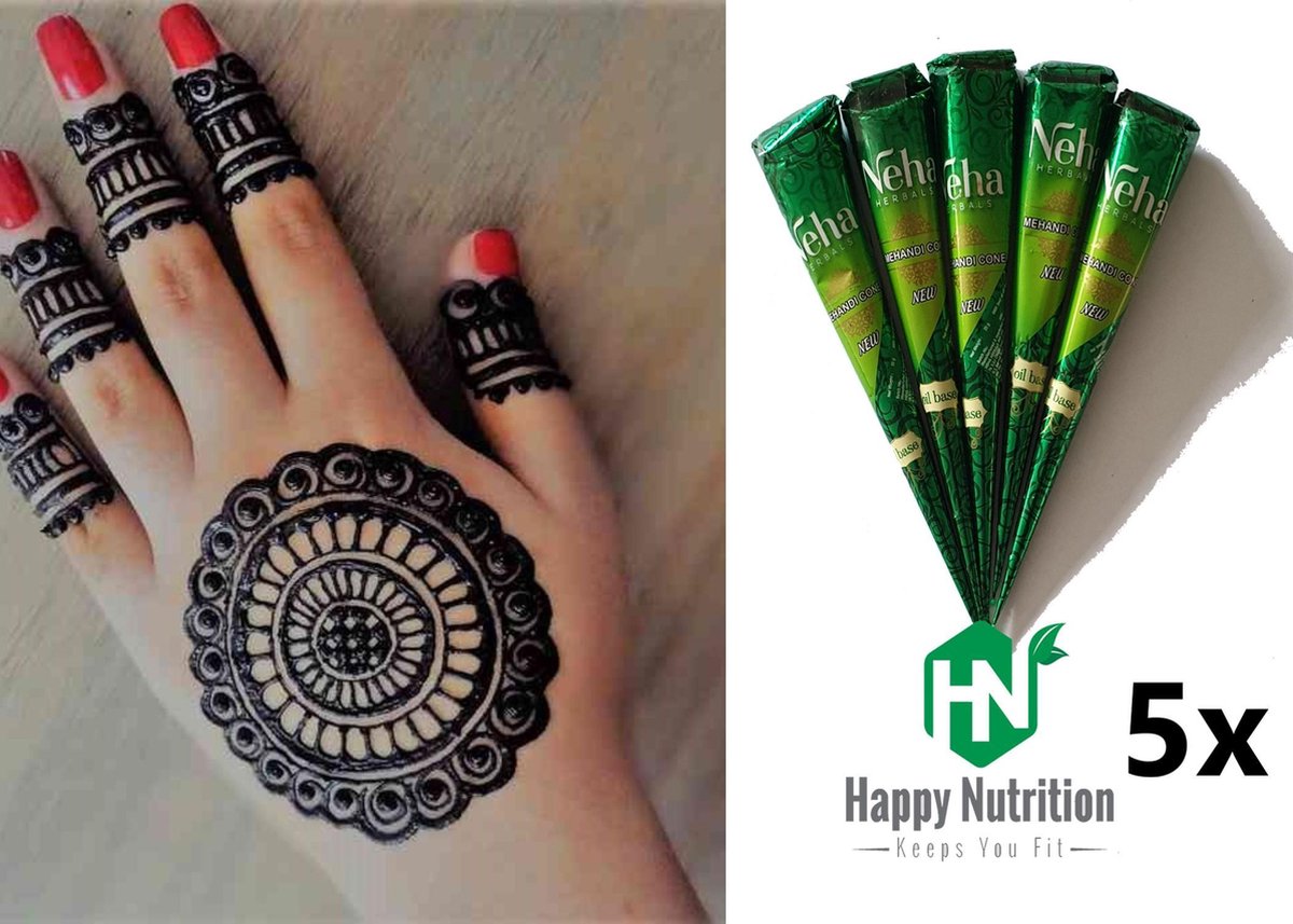 5 X Stuks Zwarte Henna Tattoo - Tijdelijke Tatoeage - Festival Tattoe - Zomer feest tatoeages - Festival Tattoo - Neptattoo - Henna Tattoo inkt pasta 5 cones 5 tubes 25 Gram/tube - Natuurlijke Kruiden - Henna pasta - 25 gr/tube