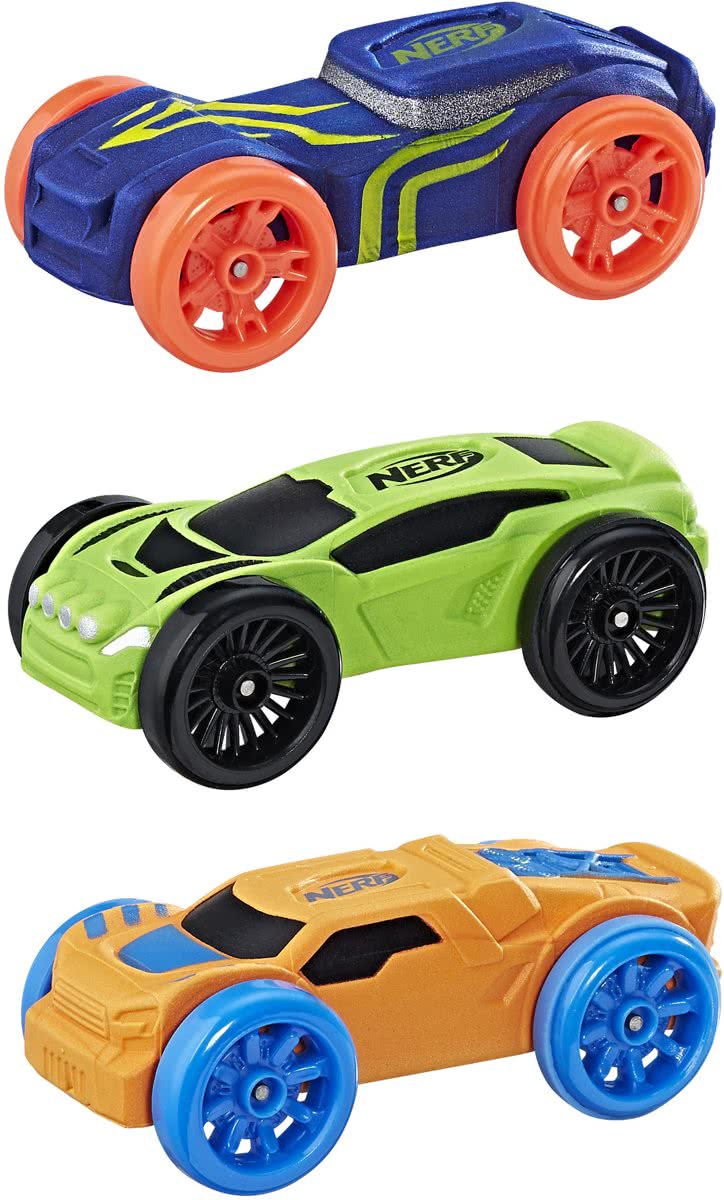 NERF Nitro Schuimautos 3 stuks - blauw, groen en oranje