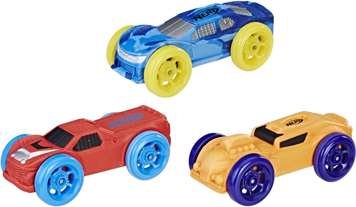 NERF Nitro Schuimautos 3 stuks - blauw, rood en oranje