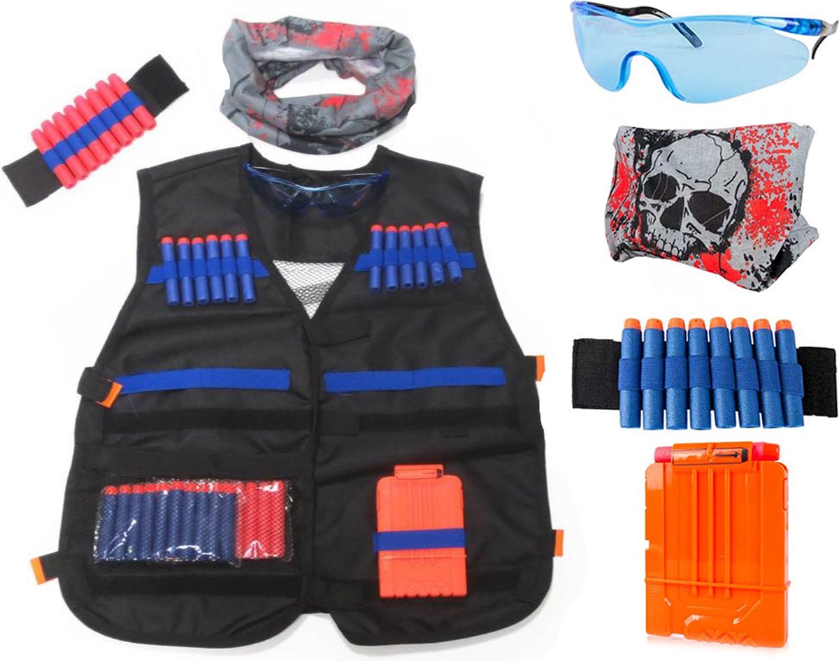 NERF Vest – 20 Gratis Pijltjes & Magazijn – Masker, Veiligheidsbril & Armband - NERF Rival, Target, Ultra, Elite 2.0