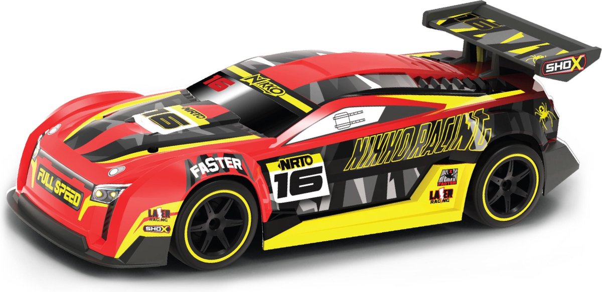 NIKKO RC 10131 Racing Series NFR, Bestuurbare Auto RC Auto, Raceauto tot 14 km/h, Krachtige Motor & Cool Design met Achterspoiler, Voor Kinderen vanaf 6 Jaar & Volwassenen, ca. 28 cm, Rood / Geel