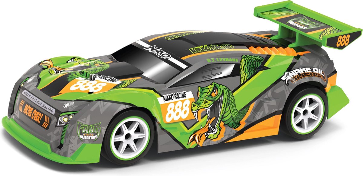 NIKKO RC 10132 Racing Series Fang Racing, Bestuurbare Auto RC Auto, Raceauto tot 14 km/h, Krachtige Motor & Cool Design met Achterspoiler, Voor Kinderen vanaf 6 Jaar & Volwassenen, ca. 28 cm, Groen / Grijs