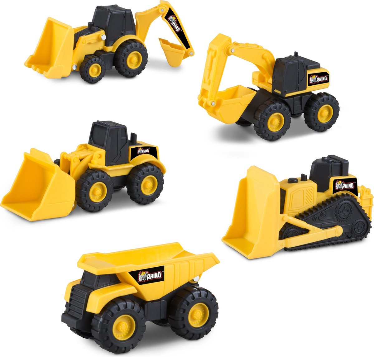 NIKKO Rhino Construction - Werkvoertuigen - Graafmachine/ Kiepwagen/ Bulldozer - Mini Machine: 5-pack