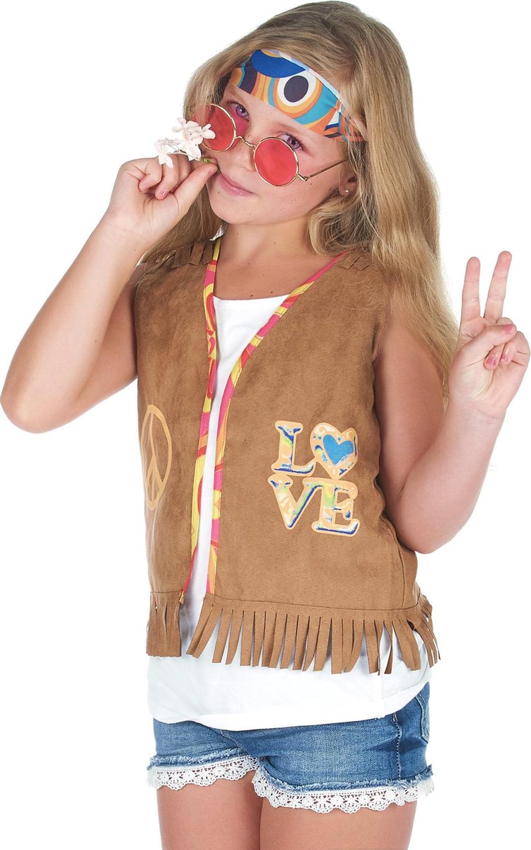 NINGBO PARTY SUPPLIES - Bruin jaren 60 hippie gilet voor kinderen - 10 - 12 jaar (L) - Kinderkostuums