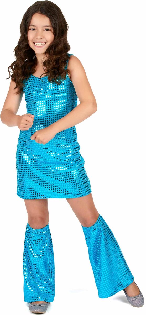 NINGBO PARTY SUPPLIES - Turkooisblauwe disco jurk voor meisjes - 110/116 (5-6 jaar)  - Kinderkostuums