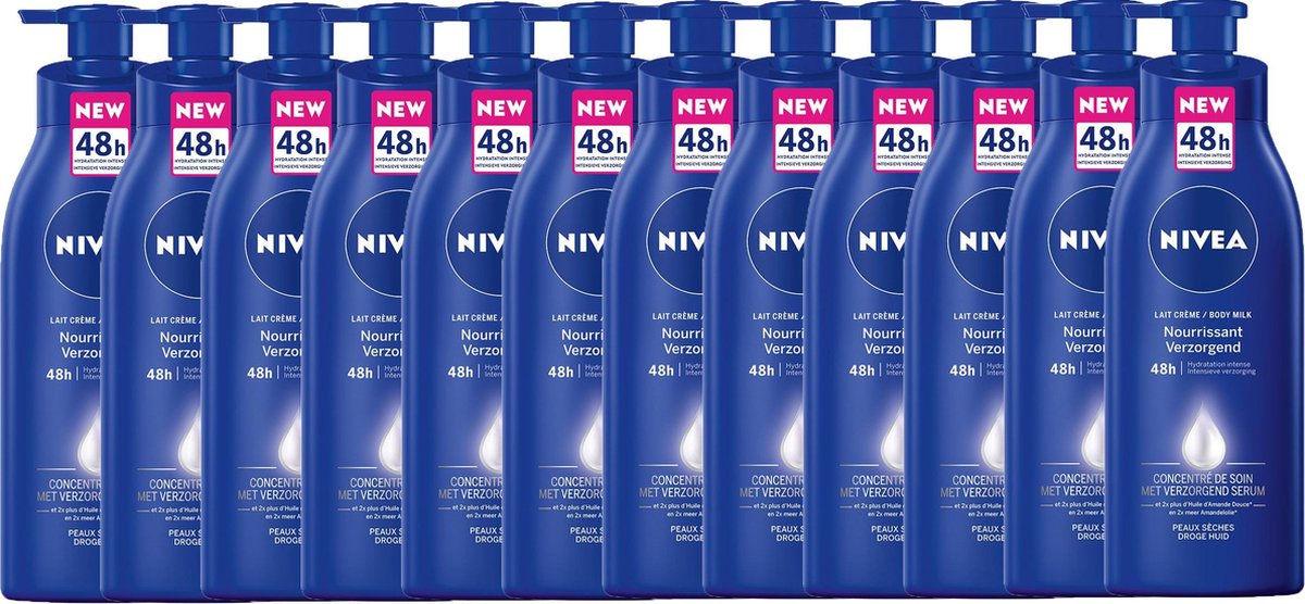 Nivea Body Milk Verzorgend Met Pomp - 12 x 400 ml - Voordeelverpakking