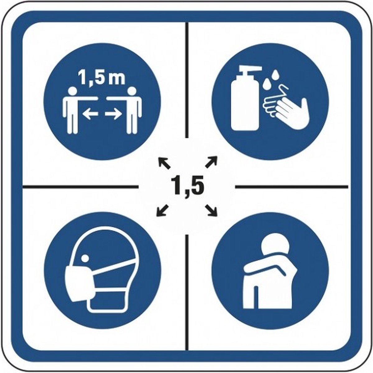 Houd afstand - Combinatie pictogram 10 cm - mondkapje verplicht - hoest in elleboog - houd afstand - handen desinfecteren - corona sticker - waarschuwingssticker - vloer laminaat- antislip