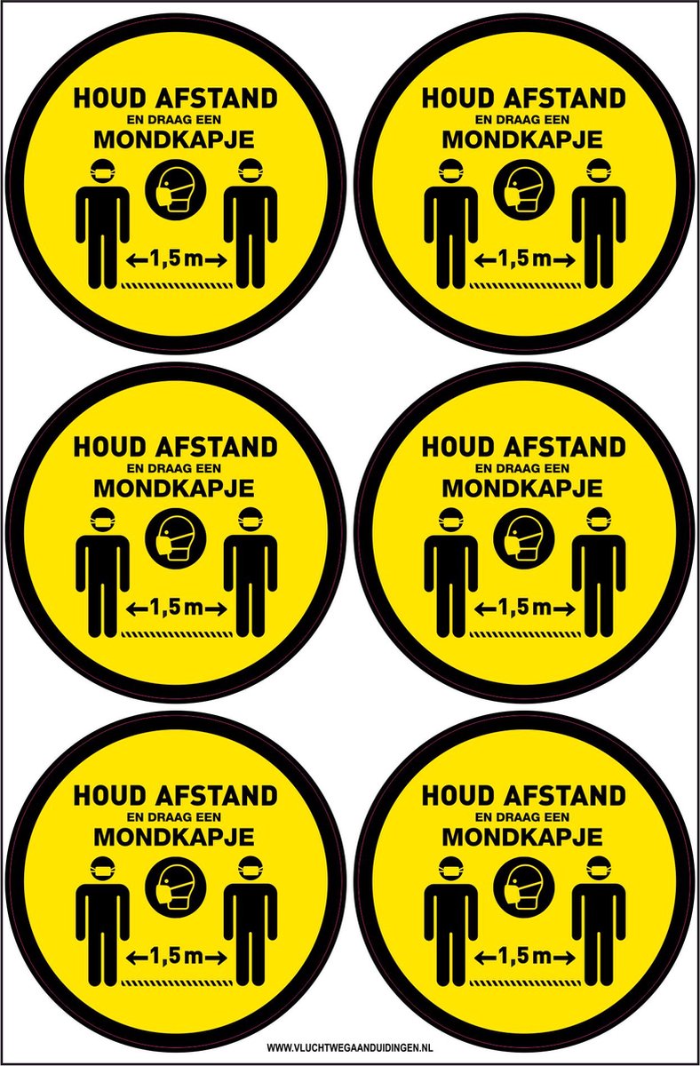 Houd afstand 1,5 meter en draag mondkapje ø 10 cm vel 6 stuks