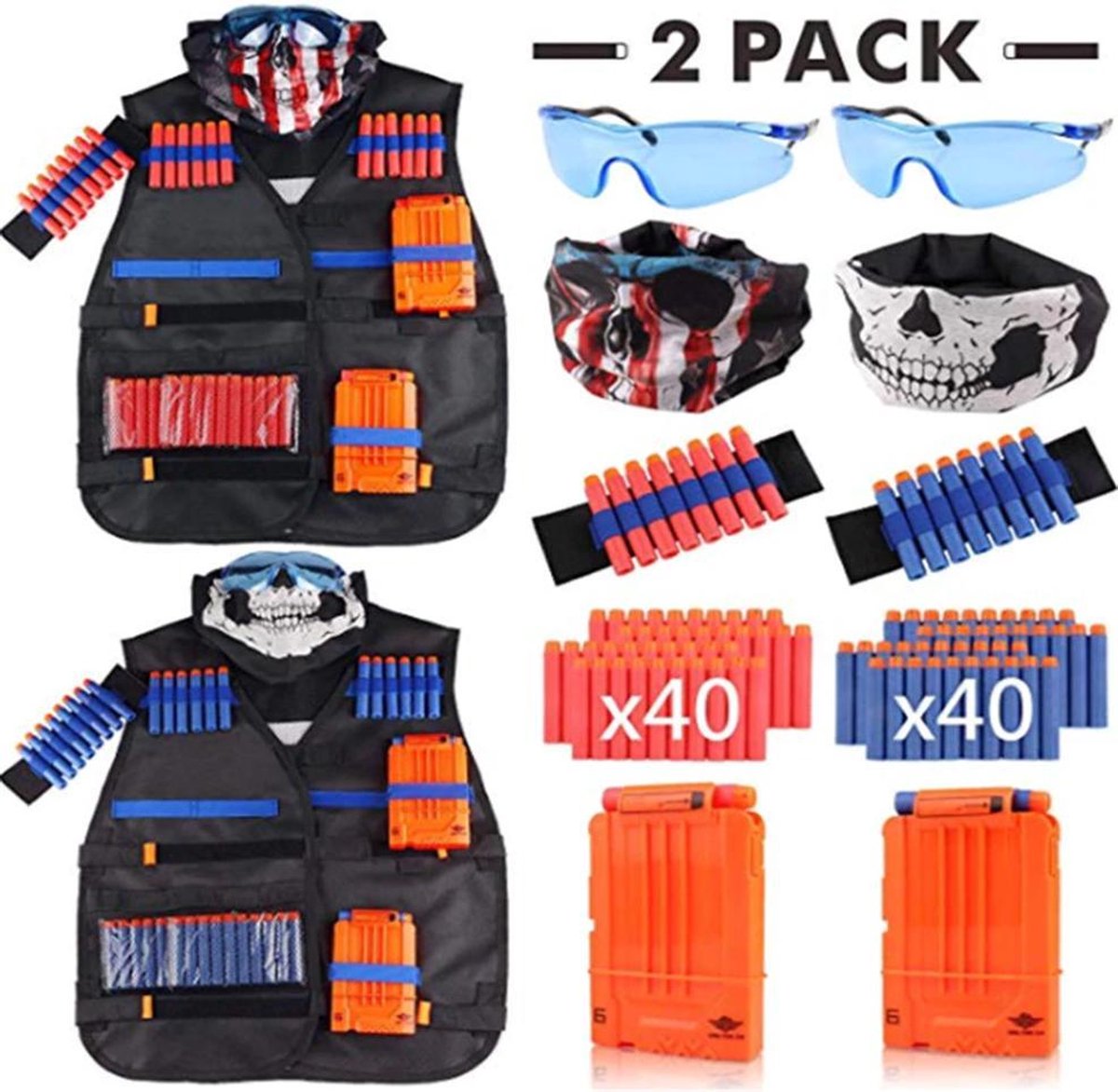 Tactical rival Vest  - 2 elite vesten - One size - Met 2 magazijnen en 40 pijltjes geschikt voor nerf pistool of sniper