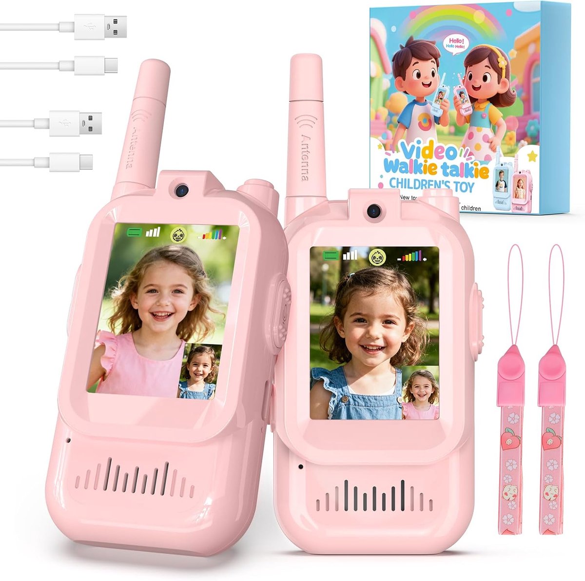   - Video Walkie talkie voor kinderen - Oplaadbaar - Kinderspeelgoed - Buitenspeelgoed - Verjaardagscadeaus en speelgoed voor jongens en meisjes van 3 tot 12 jaar - Stemeffecten - Roze