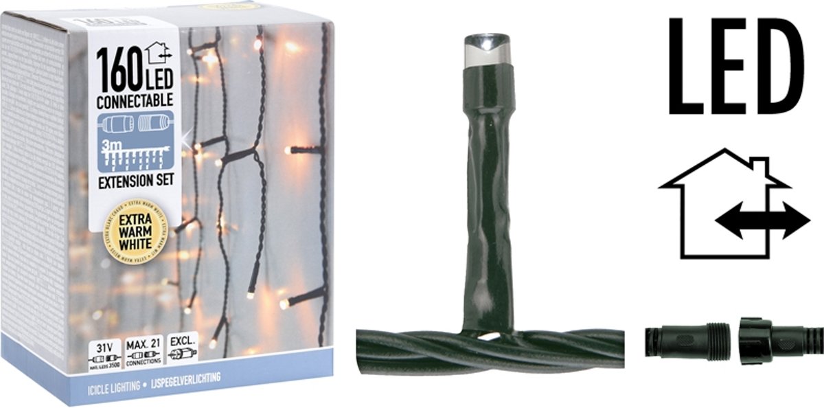 Koppelbare IJspegelverlichting - 160 LED - 3m - warm wit