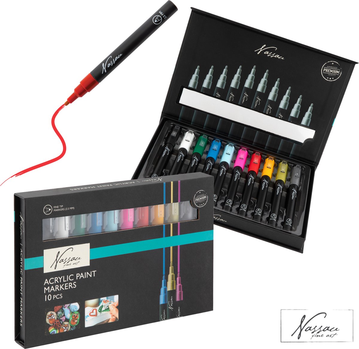 Acrylstiften 10pcs -  en - Acrylverf  en Professionele Kwaliteit - Veelzijdig & Duurzaam - Voor Kunstenaars, Hobby & DIY - Magneetsluiting