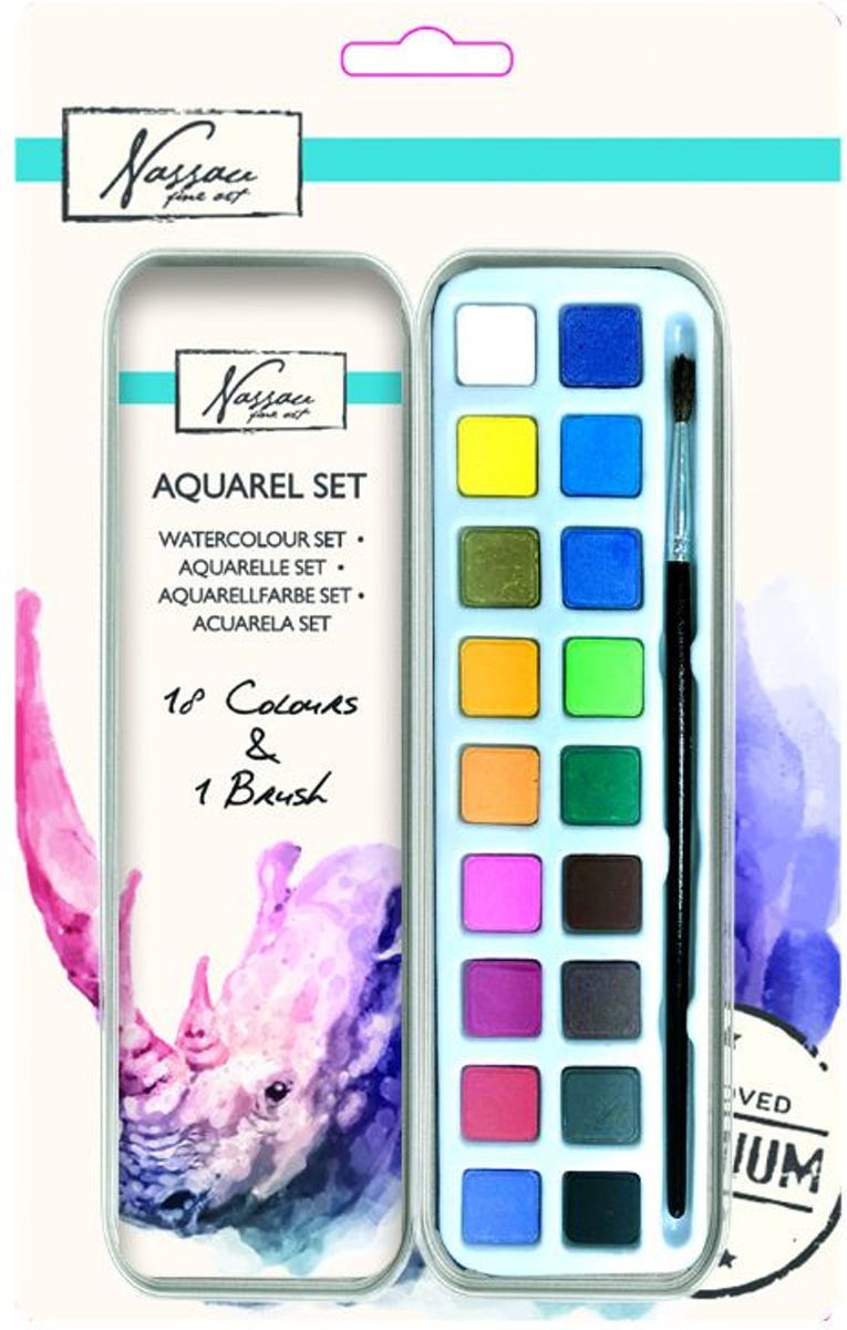 Aquarel verf set - 18 kleuren - 1 penseel