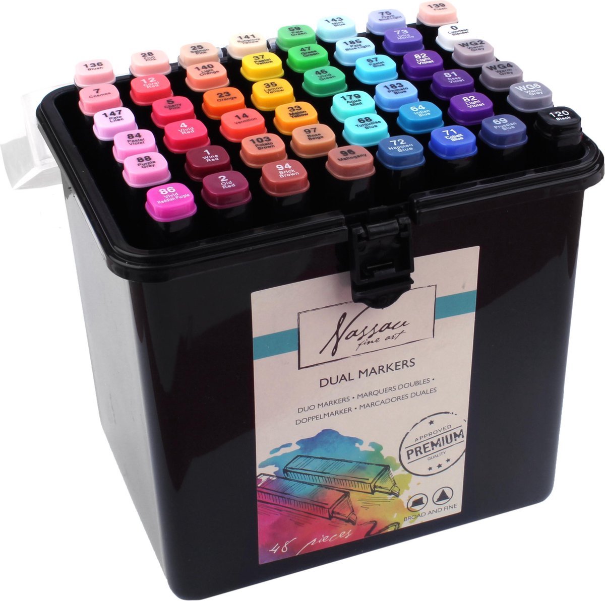 Art Sensations Nassau Fine Art Dual Marker dubbelzijdige stift, assorti kleuren, set à 48 stuks