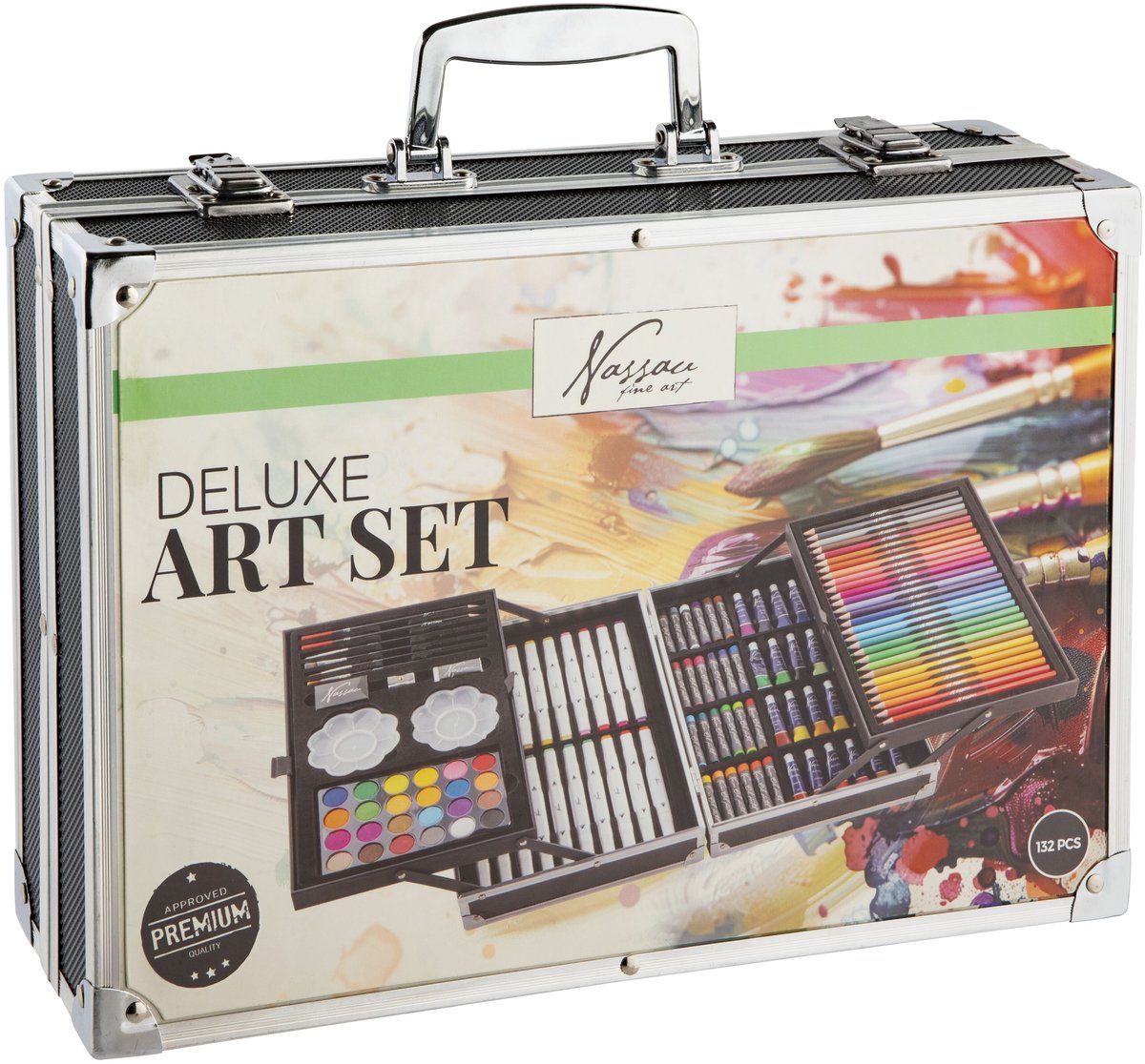   Luxe Kunst Schilderskoffer – 132pcs Tekenset – Acrylverf, Kleurpotloden, Markers, Oliepastel – Voor Volwassenen en Kinderen – In Metalen Opbergkoffer