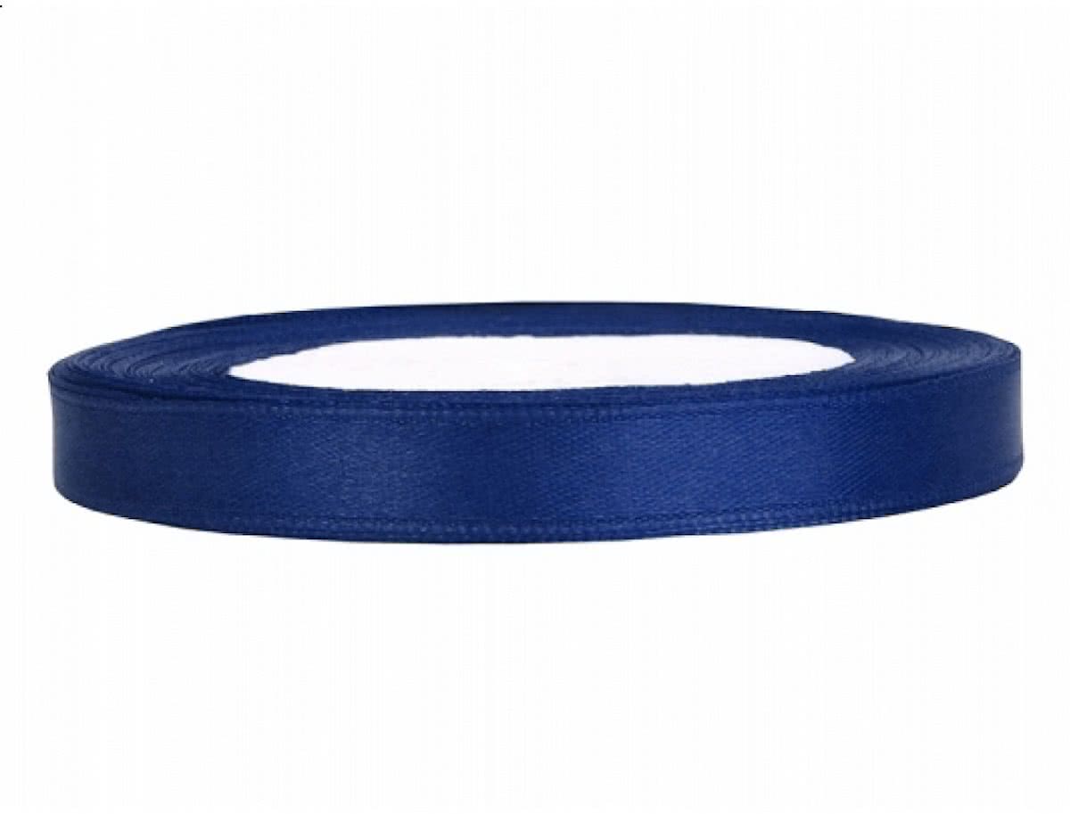 Satijn Lint, Diep Blauw  6 mm Breed, 100 Meter Totaal, 4 Rollen Van 25 Meter