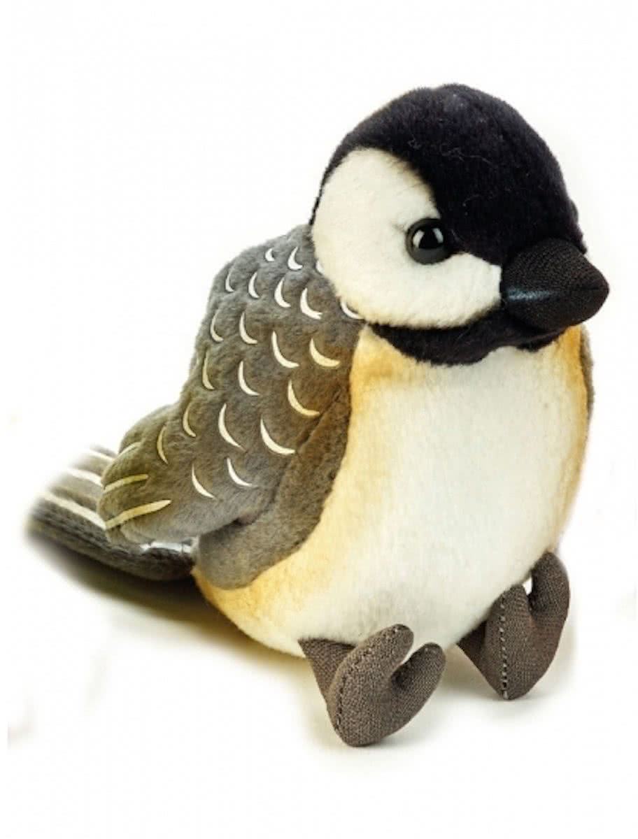 Pluche zwarte mees vogel knuffel 14 cm - knuffeldier