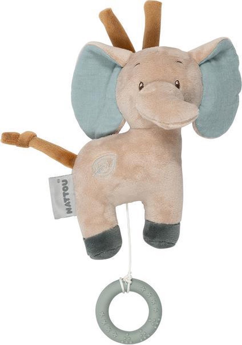 Nattou Olifant Axel - Mini Muziek Knuffel - 19 cm - Groen/Beige