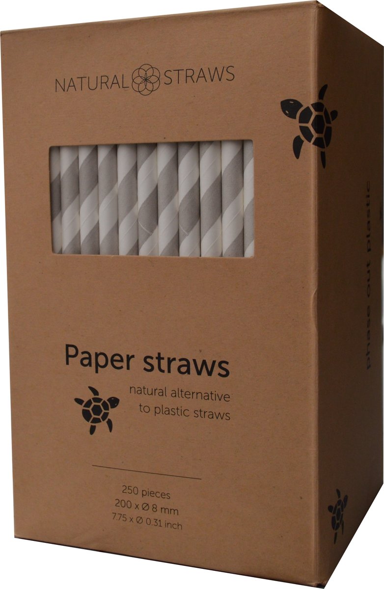 grijs gestreepte papieren Natural Straws