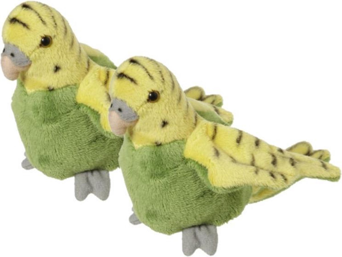 2x stuks pluche knuffel Parkiet groen 16 cm - knuffeldieren - Tropische vogels