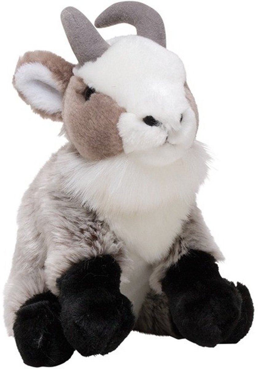 Pluche grijze geit knuffel 18 cm - Geiten boerderijdieren knuffels - Speelgoed voor kinderen