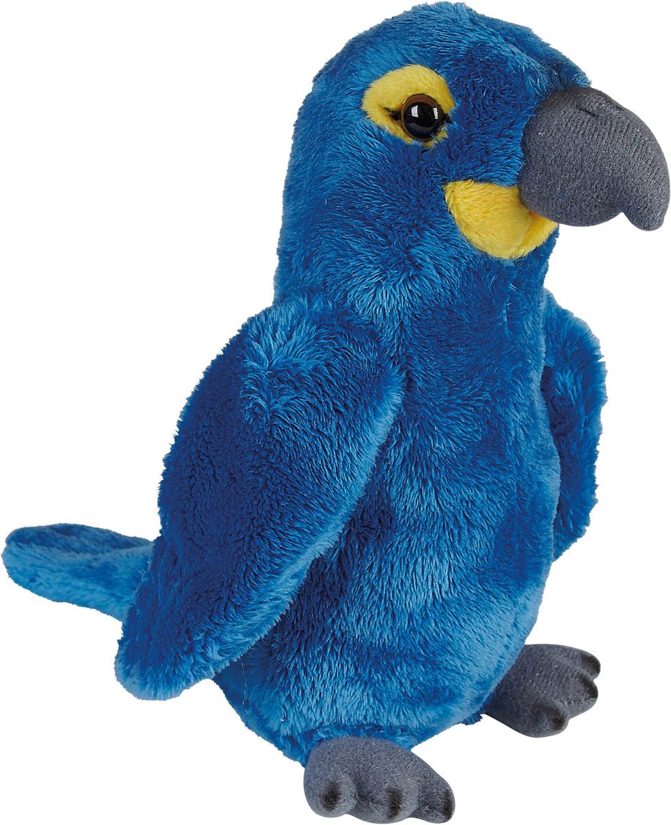 Pluche kleine knuffel dieren blauwe macaw papegaai vogel van 19 cm - Speelgoed knuffels vogels - Leuk als cadeau voor kinderen