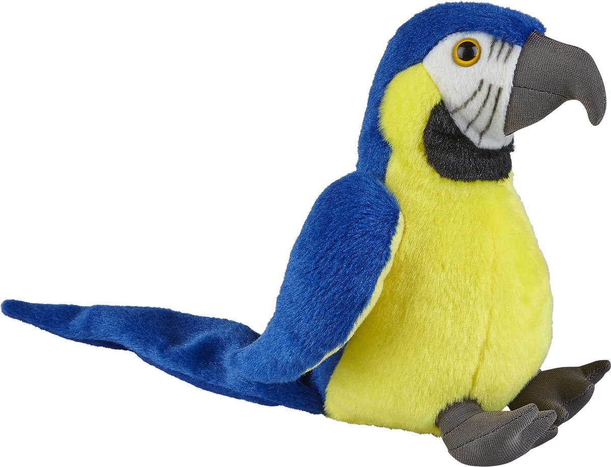 Pluche knuffel dieren blauw/goud Macaw papegaai vogel van 18 cm - Speelgoed knuffels vogels - Leuk als cadeau voor kinderen