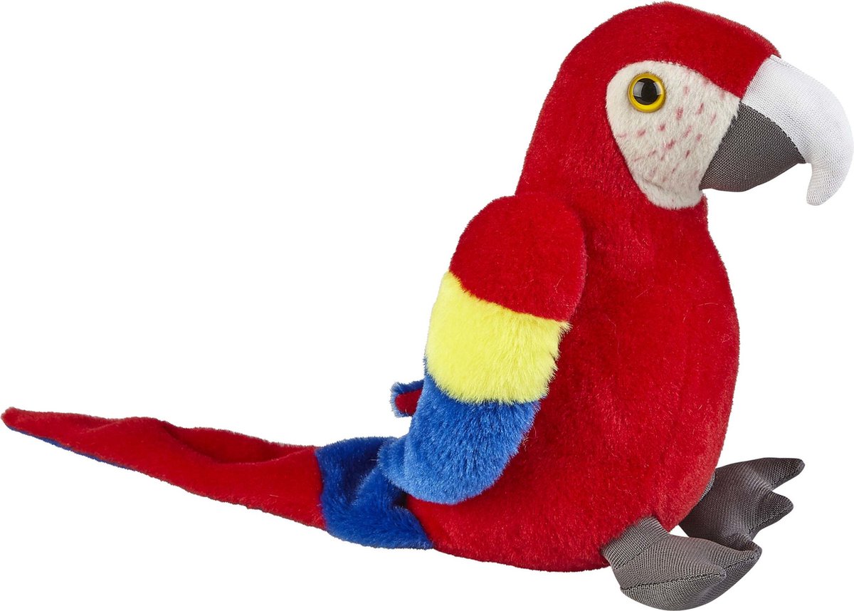 Pluche knuffel dieren rood/goud Macaw papegaai vogel van 18 cm - Speelgoed knuffels vogels - Leuk als cadeau voor kinderen