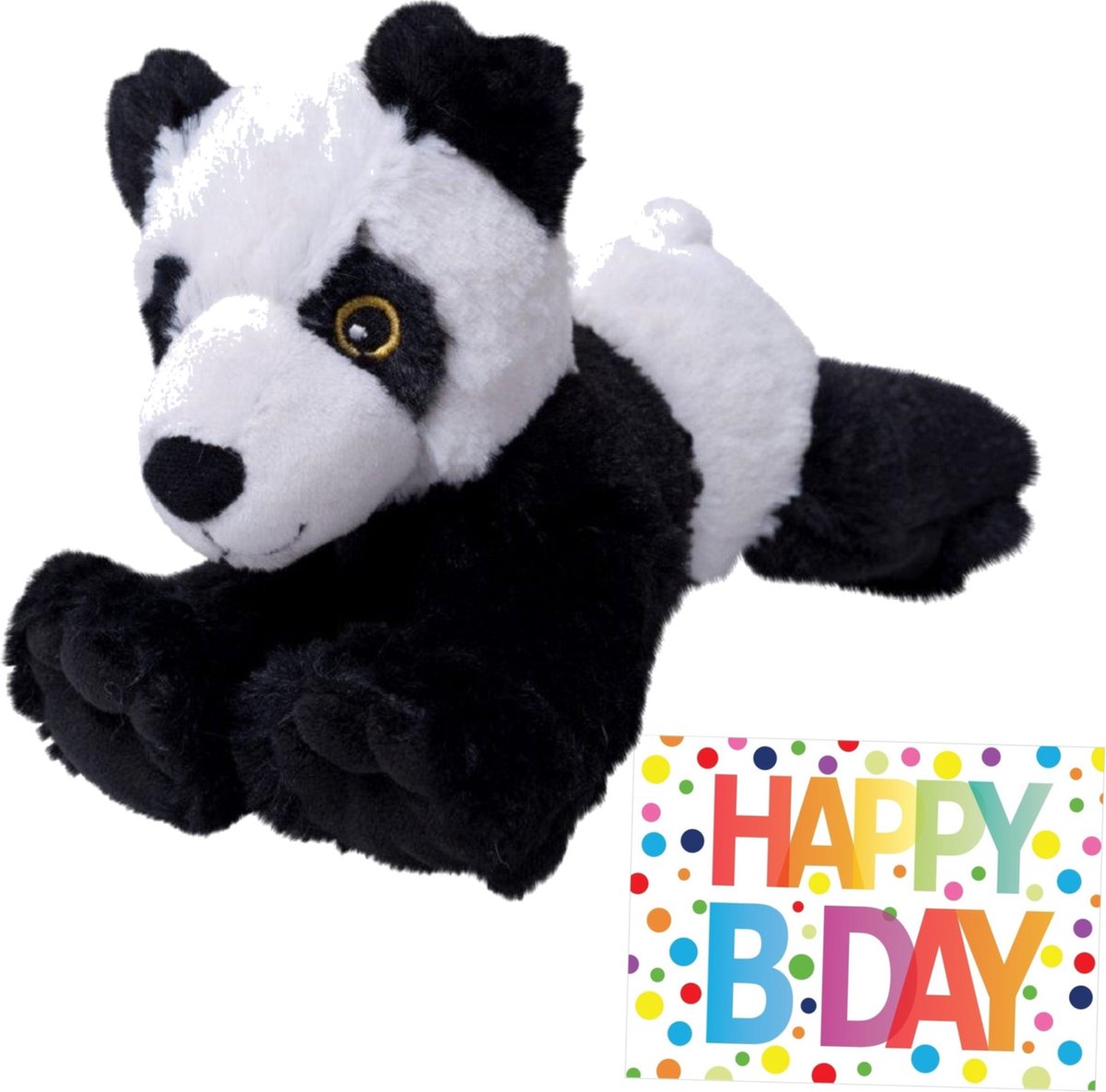 Pluche knuffel panda beer 22 cm met A5-size Happy Birthday wenskaart - Verjaardag cadeau setje