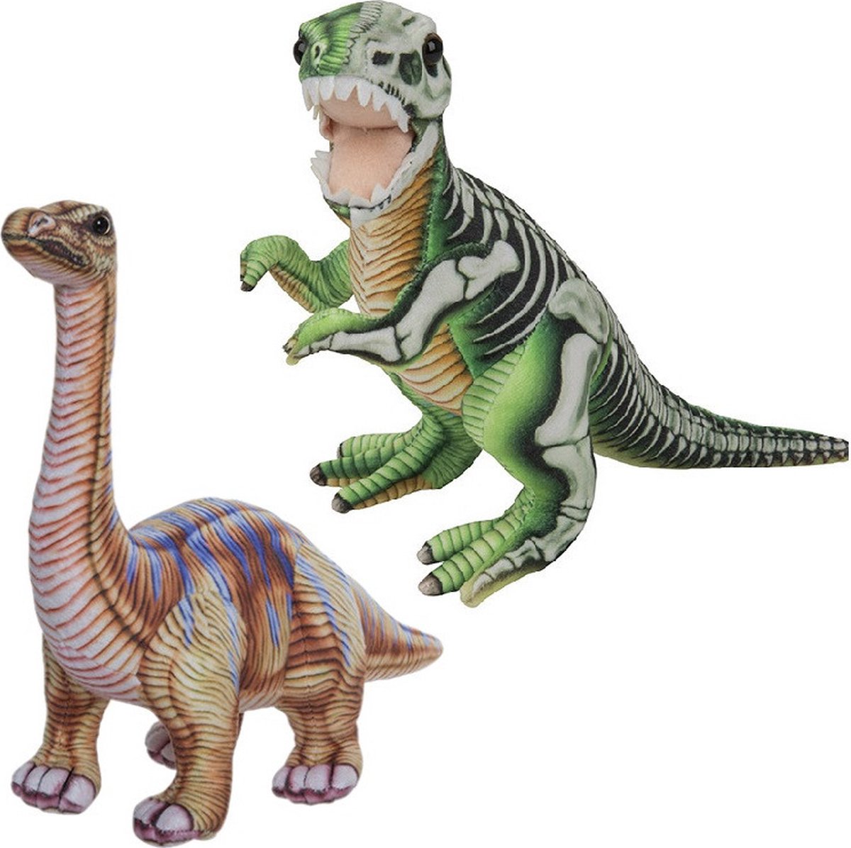 Speelgoed set van 2x pluche dino knuffels T-Rex en Apatosaurus van ongeveer 30 cm