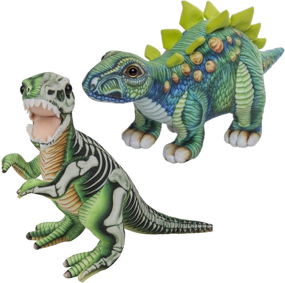 Speelgoed set van 2x pluche dino knuffels T-Rex en Stegosaurus van ongeveer 30 cm