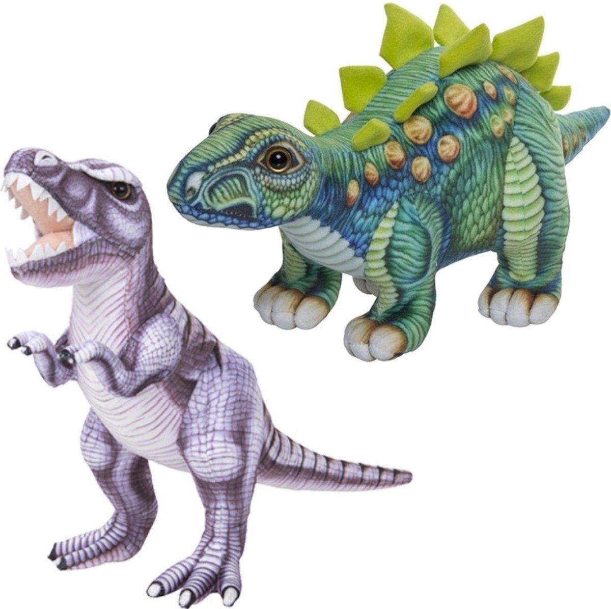 Speelgoed set van 2x pluche dino knuffels T-Rex en Stegosaurus van ongeveer 30 cm