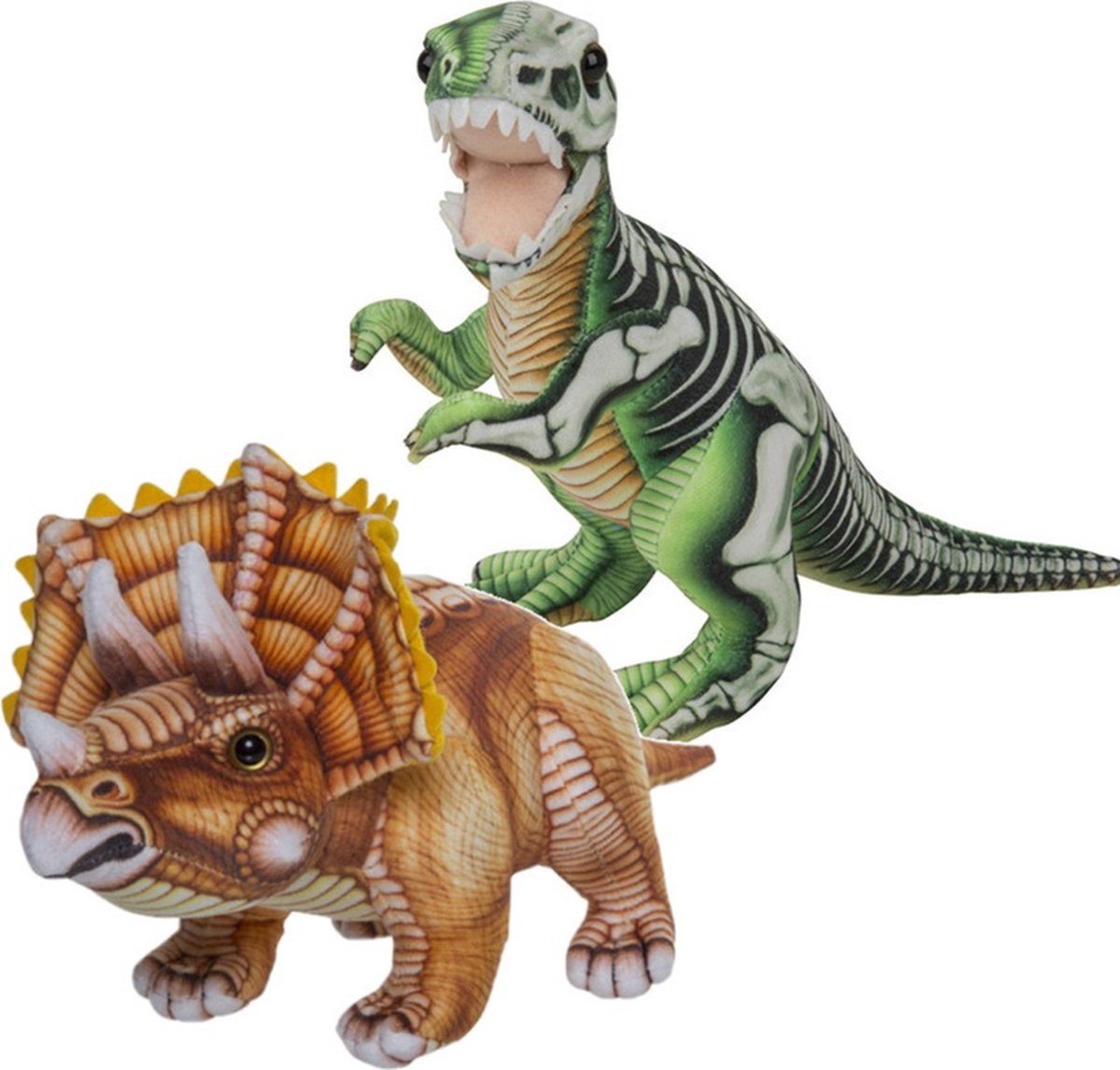 Speelgoed set van 2x pluche dino knuffels T-Rex en Triceratops van ongeveer 30 cm