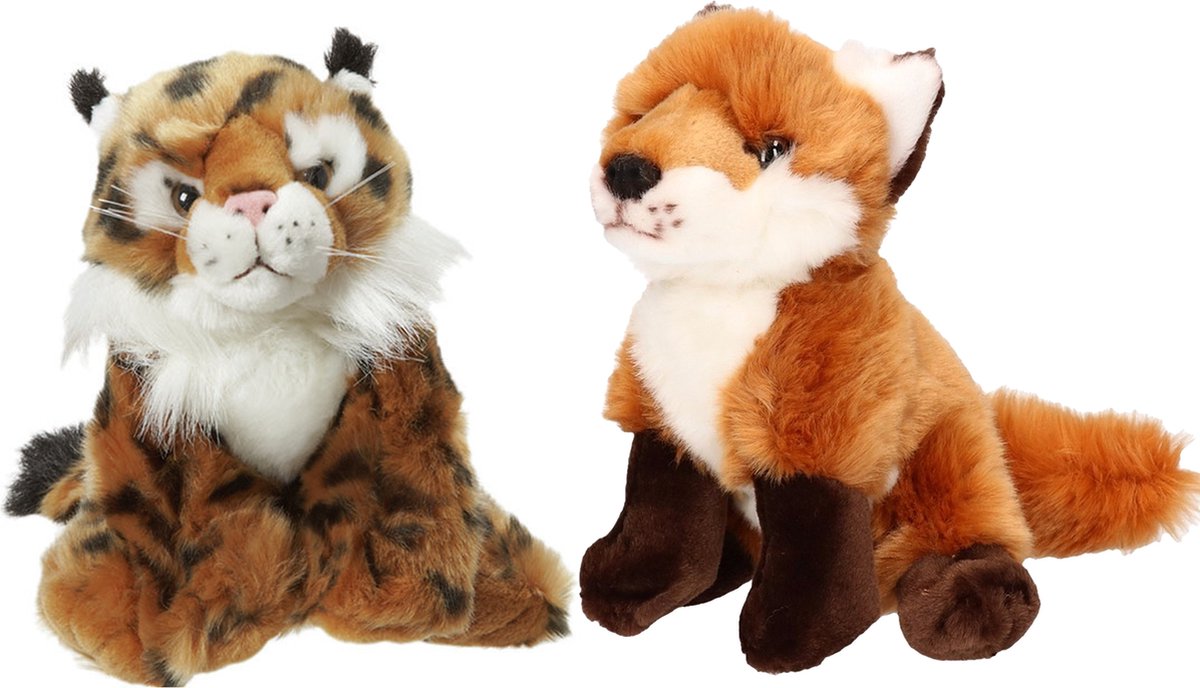 Nature Planet - Pluche bos knuffels - set 2x - Lynx en Vos - 18 cm