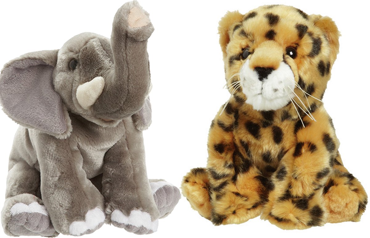 Nature Planet - Pluche knuffels set 2x - Cheetah en Olifant - 18 cm