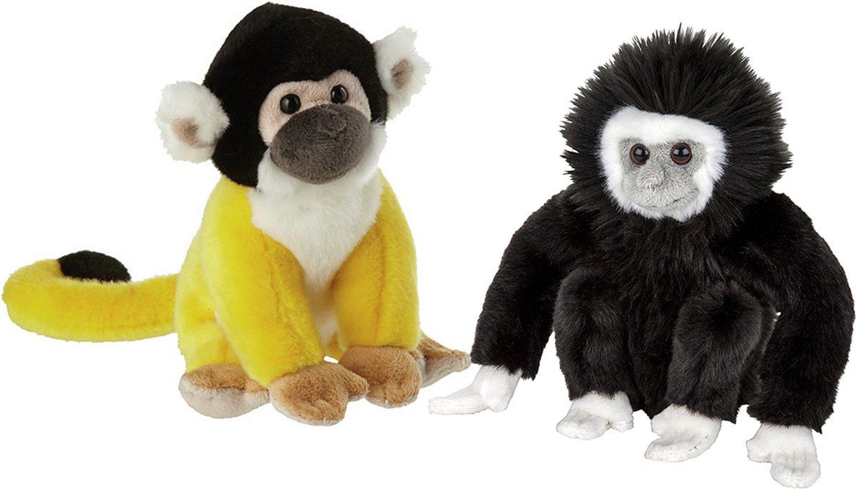 Nature Planet Apen knuffels - set 2x - Squirrel aap/Gibbon Aap 18 cm