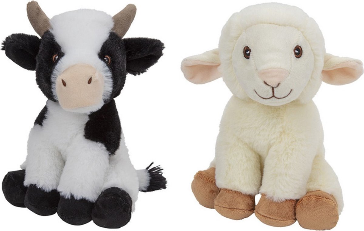 Pluche boerderijdieren knuffels Koe en Schaap van 23 cm - Speelgoed dieren