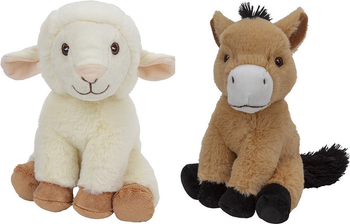 Pluche boerderijdieren knuffels Schaap en Paard van 23 cm - Speelgoed dieren