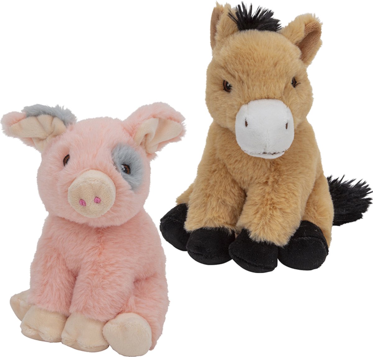 Pluche boerderijdieren knuffels Varken en Paard setje van 18 cm en 17 cm