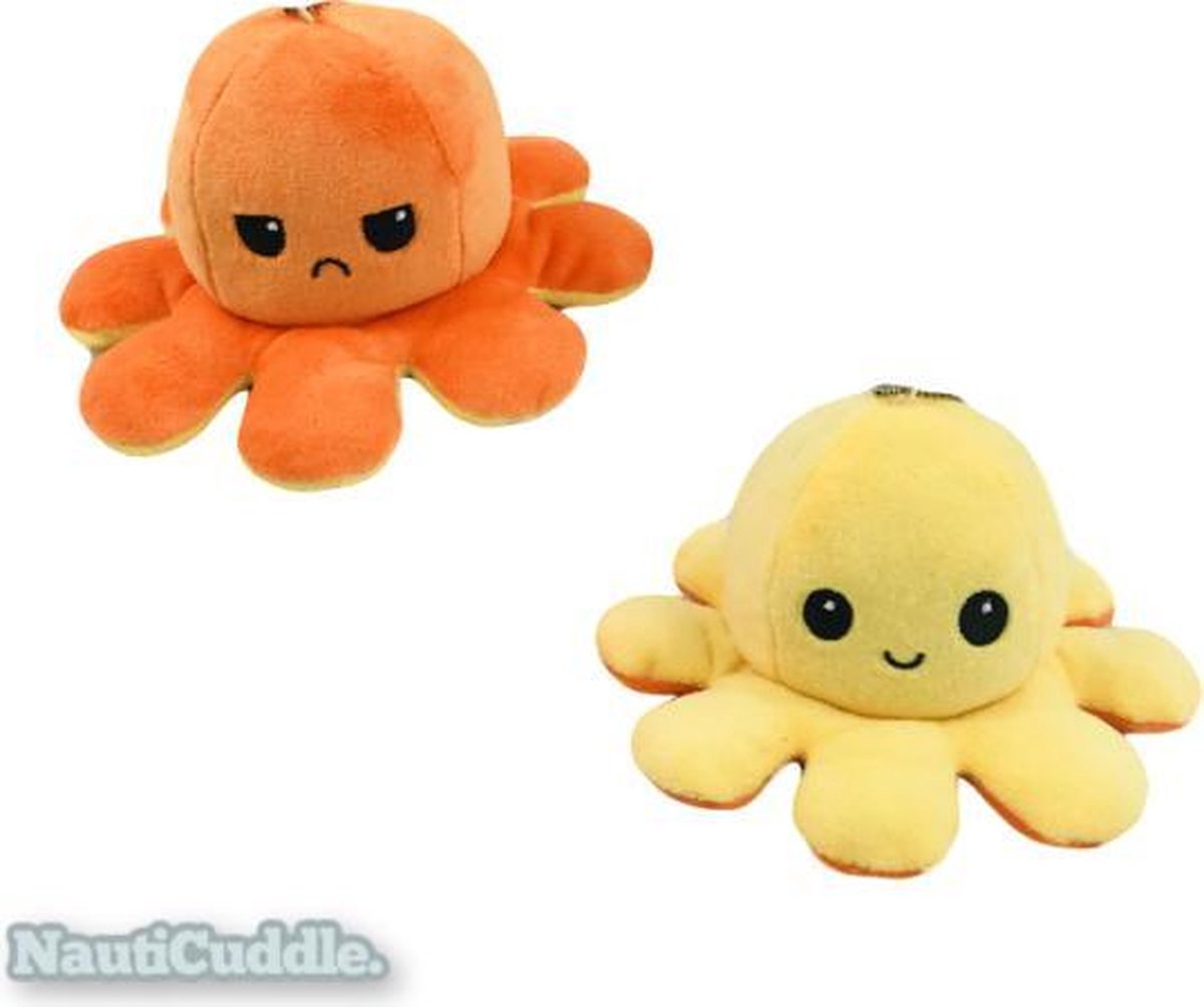 Pluche Octopus Mini Sleutelhanger - Mood Knuffel Omkeerbaar - Reversible Plush - Blij en Boos - Bekend van TikTok