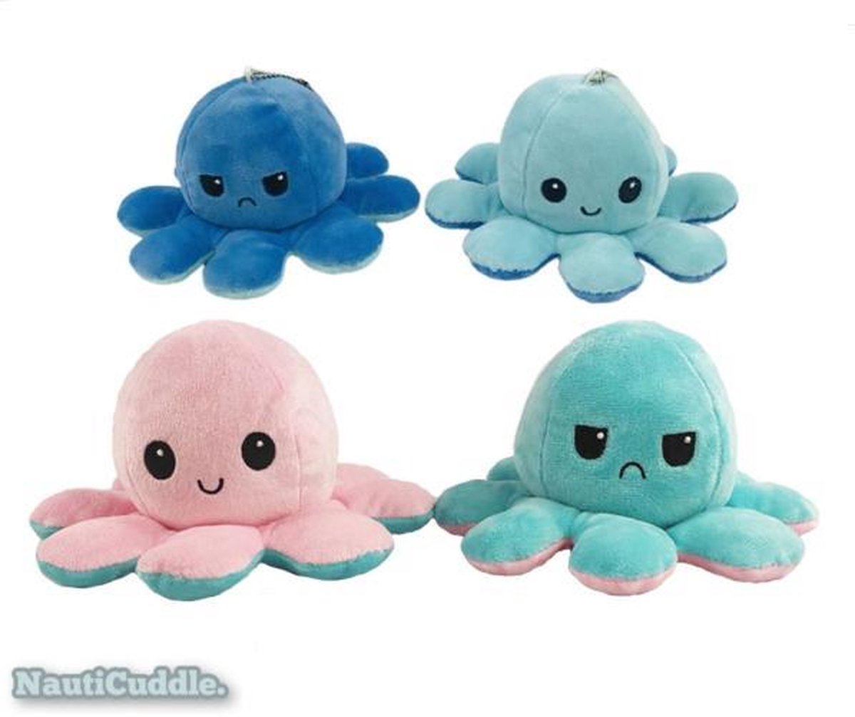 Pluche Octopus Set van 2 - Mood Knuffel Omkeerbaar - Reversible Plush - Blij en Boos - Bekend van TikTok