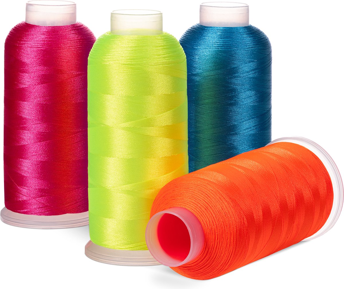 Navaris polyester neon naaimachinegaren set - 4 spoelenset met felle neon kleuren - 5000 m per klos - Voor machine en handnaaien