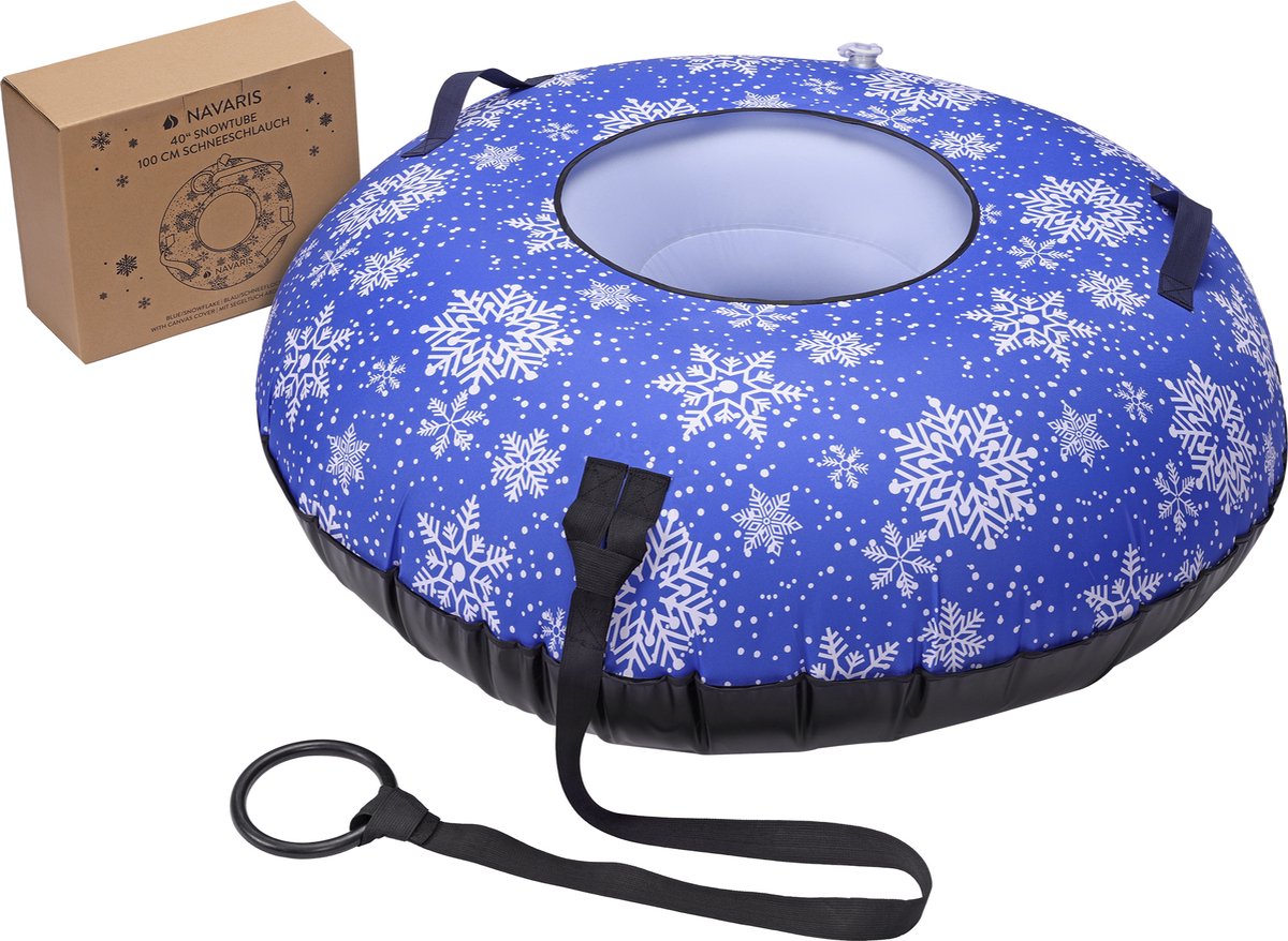   stevige opblaasbare sneeuwglijder slee - Met handvaten - 100 cm diameter - Maximaal 90 kg - Snowtube met sneeuwvlokken en zwarte onderkant