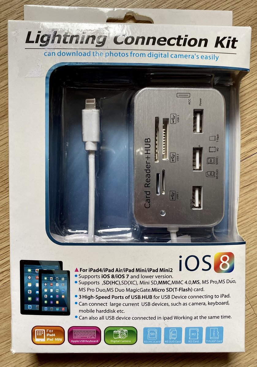 USB Connection kit voor Ipad4/Ipad Air/Ipad mini/Ipad mini 2 Support IOS8 en lager, Card reader + HUB