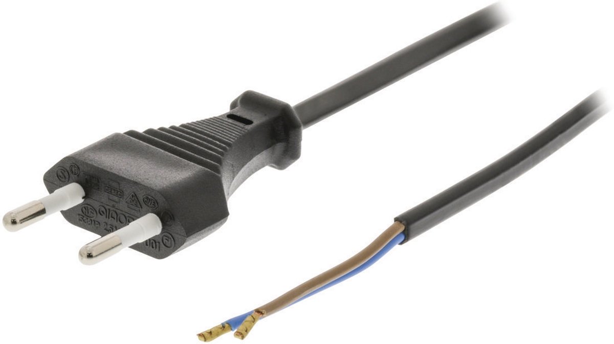 Euro Power Cable Straight Euro Male - Open 2.00 m Black